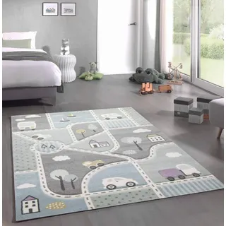 CARPETIA Teppich Kinderzimmer Kinderteppich Matte Auto blau grün Größe 120x170 cm