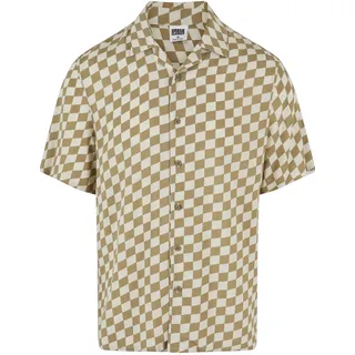 Kurzarmhemd URBAN CLASSICS "Urban Classics Herren Viscose AOP Resort Shirt", Herren, Gr. XL, US-Größen, beige (khakicheck), 100% Viskose, normal, Hemden