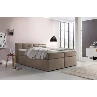 Möbelfreude Boxspringbett Boxspringbett Valina 160x220 cm Beige/Grau H2, 160x220 cm Beige/Grau H2 niedriges Kopfteil 90 cm Ideal für Dachsschrä beige|grau