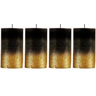 Candelo 4er Set Kerzen Rustik Stumpenkerzen - Schwarz Metallic Gold - Kerze 12cm - Brenndauer ca. 54 Std Weihnachtskerzen Adventskranzkerze