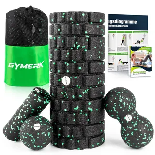 gymerk Faszienrolle Set mit 3D-Texturmassage, Enthält Anweisungen und Poster in Deutscher Sprache Tragetasche, Yoga Faszien Set mit Faszienball Faszienrolle Klein