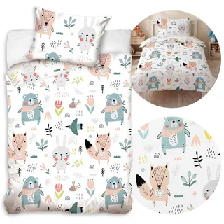 Sarcia.eu Kinderbettwäsche Kinder Bettwäsche Waldtiere weiß 140x200 + 70x80 Baumwolle weiß