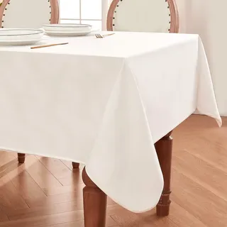 Tischdecke in Reinweiß 145 x 300 cm, schmutzabweisend, mit Satin-Optik | Rechteckig, wasserabweisend,bügelfrei, waschbar, Restaurant, Küche, Party, Dekorativ, Weihnachten, Neujahr, Café, Garten