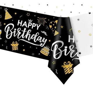 Geburtstag Tischdecke rechteckig 137 x 274 cm Kunststoff Weiß Schwarz Party Dekoration