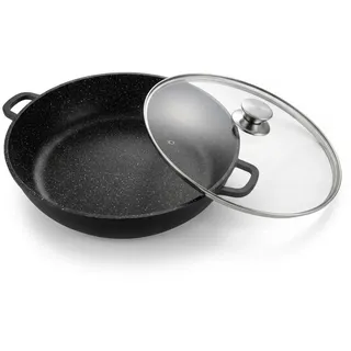Cheffinger Schmorpfanne 32 cm schwarz mit Glasdeckel