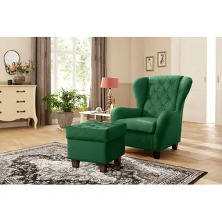 Home Affaire Ohrensessel Alexandra Samtvelours 92 x 103 x 93 cm Grün mit Hocker