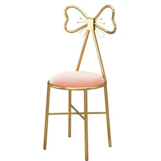 Yesbon Moderner Frisierstuhl, Schminktisch Sitzhocker Schminkhocker mit Lehne Geschenke für Frauen, Schminktischhocker mit Schleife aus Metall Stuhl Samt Ankleidetisch Sitz,Rosa