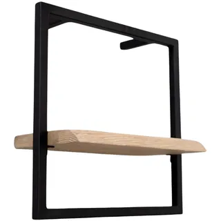 holz4home Wandregal Small Schwarz Gerahmt Industrial Style mit Baumkante Hellgrau
