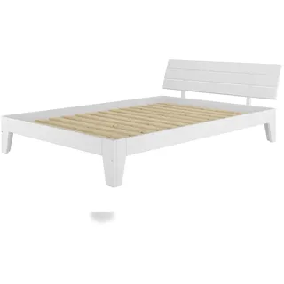 Erst-Holz Weißes modernes Doppelbett 160x200 Bettgestell Holzbett Massivholz Kiefer Weiß V-60.54-16W Rollrost inkl.