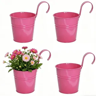 MEKLITRZ Metall-Blumentopf Hängend, Blumentöpfe Zum Aufhängen Mit Drainageloch für Garten, Balkon, Terrasse, Wohndekor 4 Stück(Pink)