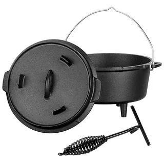 Rosenstein & Söhne Dutch Oven aus Gusseisen mit Standfüßen, 2in1-Deckel & -Pfanne, 3 l