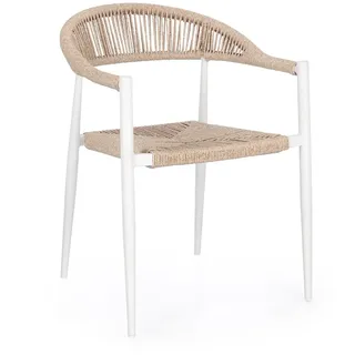 Gartenstuhl Jandia aus Aluminium und Twist Rattan, modern skandinavisch, weiß beige, stapelbar für Outdoor