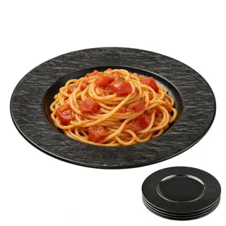 CEWROM Speiseteller Schwarz, 4er Set Flachteller Essteller, Wiederverwendbar Kuchenteller Schwarz, 21.5 cm Essteller aus Melamin, Salatteller für Grillabende, Frühstück, Mittagessen und Abendessen