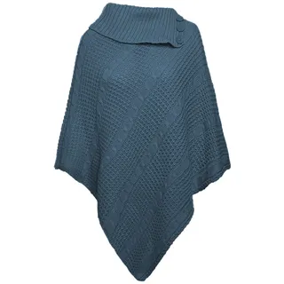 Hamishkane Damen-Poncho mit Zopfmuster, 3 Knöpfe, Umhang, Schal, Wickelpullover, warme Strickjacke, blaugrün, 38-40 - M