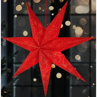 BRUBAKER 60 cm Weihnachtsstern für Innen - LED Adventsstern Hängend - Leuchtstern zum Aufhängen für Fensterdeko und Weihnachtsdeko - 3D Papierstern Deko Weihnachten - Rot