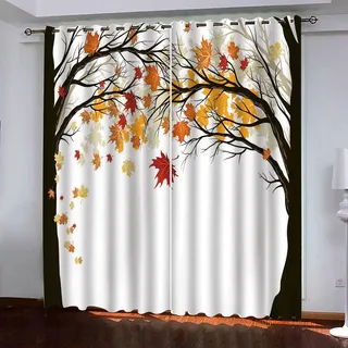Verdunkelungsvorhänge Thermo Gardinen Blickdicht mit Ösen 3D 2er Set Akustik UV Schutz Vorhang Deko Wohnzimmer Schlafzimmer Kinderzimmer Jugendzimmer 2 Stück x 140 Breite x 240 cm Höhe Weiß & Baum