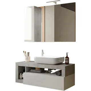 WELLTIME »Hamburg, Badezimmerset 2tlg. Breite 110 cm, Badmöbel, Waschtisch inkl.«, (Spar-Set, 2 St.), Waschbecken, Spiegelschrank mit LED Aufbauleuchte, Soft-Close-Funktion