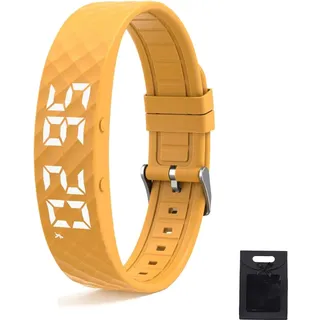 Qosigote Wecker-Lautloses Armband Mit Schlaf Tracker, Multifunktiona Vibrationswecker Armband, Tragbarer Verstellbarem, Wasserdicht, Inklusive Kalorien- Und Schrittzähler (Gelb)