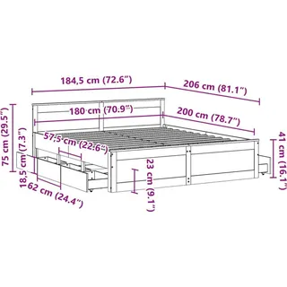 vidaXL Massivholzbett 180 x 200 cm Braun