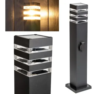 LUMILED Wegeleuchte Außen Pollerleuchte Außenstehleuchte Stehlampe mit Steckdose Gartenleuchte Wegelampe Stromsäule 60cm IP44 E27 Fassung max 13W - Schwarz