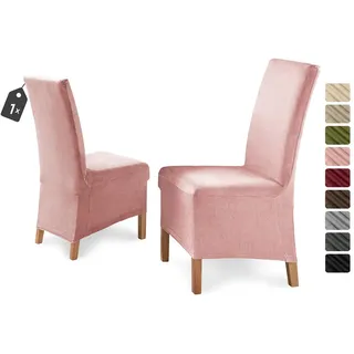 BEAUTEX Stuhlhussen Sets, Eva Samt Mikrofaser Stuhlbezug Lang, elastische Stretch Husse, Farbe wählbar (Altrosa-Hell 1er Set)