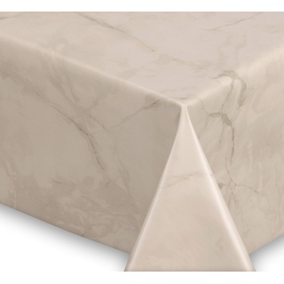 Beautex Tischdecke Wachstuchtischdecke abwischbar, Gartentischdecke Marmorstein (1-tlg) beige Oval - 140 cm x 190 cm