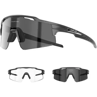 KAPVOE Selbsttönend Fahrradbrille Photochromatische UV400 Schutz Klar Sportsonnenbrille für Herren Damen Sport Radfahren MTB Radbrille Sportbrille Fahren Baseball Laufen Angeln Golf klar Schwarz 01