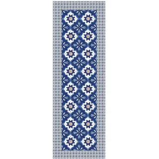 micasia Vinylteppich nass abwischbar Muster Bodenschutz - Made in Germany - Teppich Fliesenoptik 2,2mm dünne Vinyl Bodenmatte blau Küche Flur trittsichere Matte 4871 (40x120cm)