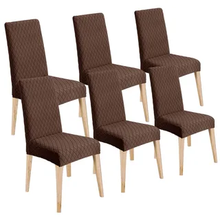 LANSHENG Stuhlhussen 6er Set, Universal Esszimmerstühle Stuhlbezug, Abnehmbar Waschbar Stuhlhussen für Esszimmerstühl, Küche, Restaurants, Hotels (Braun, 6er Set)