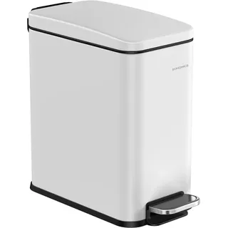 SONGMICS Kosmetikeimer, 5 Liter, Mülleimer Bad, mit Deckel, Tretmülleimer, Abfalleimer klein, schmal für kleine Räume, Stahl, Softclose, weiß LTB560W05