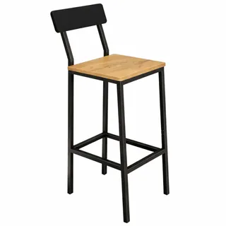 Begryf Barhocker 40 x 29,5 x 90 cm, Küchenhocker mit Rückenlehne, Hocker Industrial mit Holzoptik, Eichefarben, Metallgestell, Tresenhocker für Küche und Bar