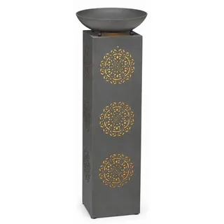 EASYmaxx XXL Deko-Säule mit Pflanzschale & LED-Beleuchtung – Outdoor Pflanzsäule in Beton-Optik mit Timer - Grau