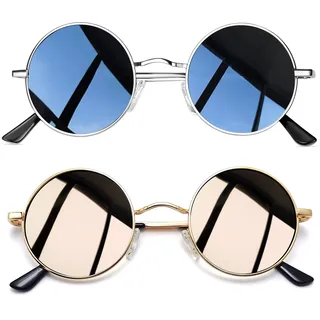 Joopin Retro Sonnenbrille Runde Herren Vintage Schwarz Polarisierte Damen Sonnenbrille Rund Rosa 2 Pack (Silber Schwarz und Gold Rosa) - Einheitsgröße