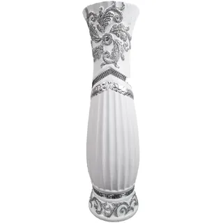 Dekorative Bodenvase aus Keramik, 60 cm, Weiß mit silbernem Glitzer und Strass-Details