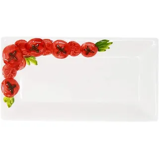 Lashuma Servierteller Tomate, Keramik, (1-tlg., 24 x 13 cm), Fleischteller eckig mit Tomaten Relief weiß