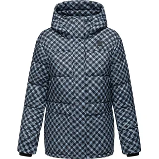 Ragwear Steppjacke Wikesh Print Wasserdichte Damen Winterjacke mit Hahnentritt-Muster blau L (40)