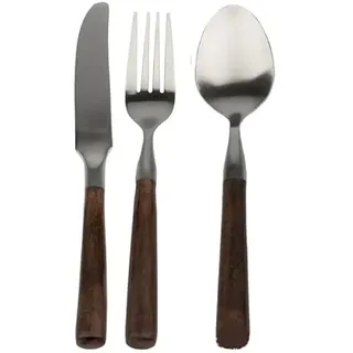 KLLJHB Besteckset, Messer-Gabel-Löffel-Set, Suppenlöffel, Silberbesteck-Set, 3/12/18/24/30/36-teilig, Holzgriff, runder Massivholzgriff, mattiertes Edelstahl-Besteck