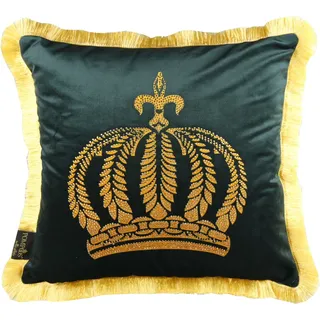 Harald Glööckler Luxus Deko Kissen Pompöös by Casa Padrino Dunkelgrün / Gold Krone mit Strass Steinen - Glööckler Kissen