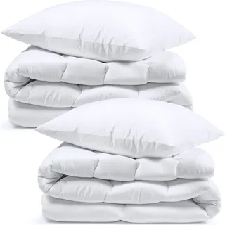 Amazinggirl Ganzjahresdecke Bettdecke Set: 2 Stück 135x200 + 2 Stück 80x80 cm - Bettdecken Duvet Bett Decke Steppdecke Schlafdecke Steppbettdecke Quilt mit F... - weiß