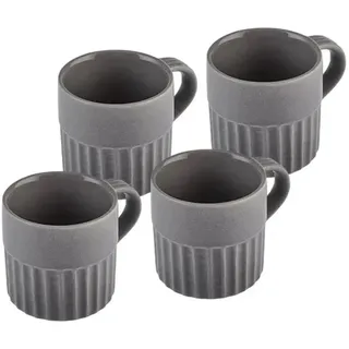 Karaca Sendai für 4 Personen Espresso Türkische Kaffeetasse Set, 4 Teilig, Stoneware, Grau, 120 ml