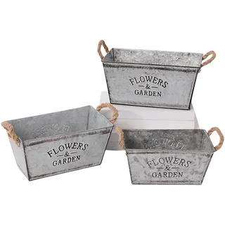 Mafagwre Blumentöpfen Aus Verzinktem Metall, 3 Stück Zink Paletten Blumenkästen, Vintage Blumenkübel, Eisenwannen Für Draußen, Rechteckiger Blumentopf Für Draußen Mit Hanfseil (A)