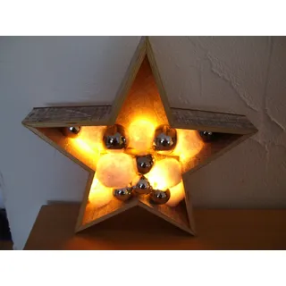 Leuchtender Stern Holz Weihnachtsdeko mit Glaskugel & LED Beleuchtung Holzstern