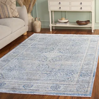 SAFAVIEH Traditionell Teppich für Wohnzimmer, Esszimmer, Schlafzimmer - Dream Collection, Kurzer Flor, Grau und Türkis, 122 X 183 cm