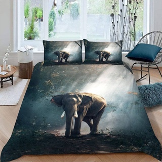 ALABOW Elefant Bettwäsche Set 135x200 cm 2teilig mit Reißverschluss Weiche und Angenehme Schlafkomfort Microfaser Bettbezug Wald Natur Tiere Kinderbettwäsche mit Kissenbezug 80x80