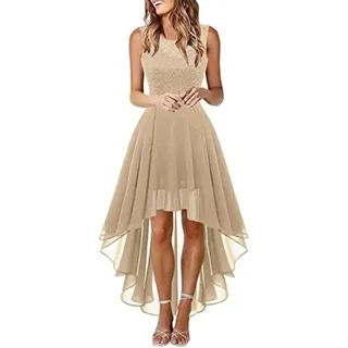 Spitzenkleid Damen Abendkleid Knielang Elegant Party Cocktailkleid Ärmellos Partykleid Sommerkleid High Waist A-Linie Spitze Kleid Chiffon Hochzeitskleid Brautjungfernkleider Festliches Ballkleid