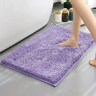 Mozzeilee Badematte, rutschfest, Chenille, extra weich, flauschiger Badteppich für Dusche und Badewanne, langlebig, Anti-Schimmel, Badezimmermatten, Wasseraufnahme, Badematte, Fußbodenmatte (lila, 60