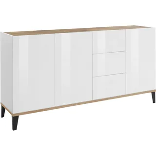 freiraum Sideboard Rovigo, in Weiß Hg. / Pereira Ahorn - 160x82x40cm (BxHxT)