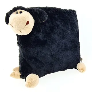 ONTOUR Flauschiges Deko-Kissen Schaf SCHWARZ, mit Kopf und Beinen, schön weich flauschig und super-süß, Plüsch Fell Schafkissen 38x33x13cm