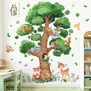 wondever Wandtattoo Kinderzimmer Baum Groß Wandsticker Waldtiere Reh Fuch