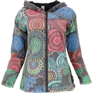 Boho Hippie Chic Jacke, Warm Gefütterte Patchwork Jacke - Rot/grün/blau, Damen, Baumwolle, Größe: S - 36